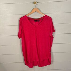Tahari bright pink 100% linen lightweight woven tee shirt size 1X